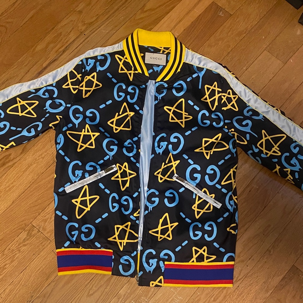 Gucci Black Jacket with Yellow Stars and Blue Accents